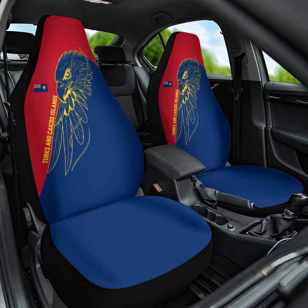 Turks and Caicos Islands Car Seat Cover with Yellow Hawk Outline and Red Blue Crest Design - Wonder Print Shop