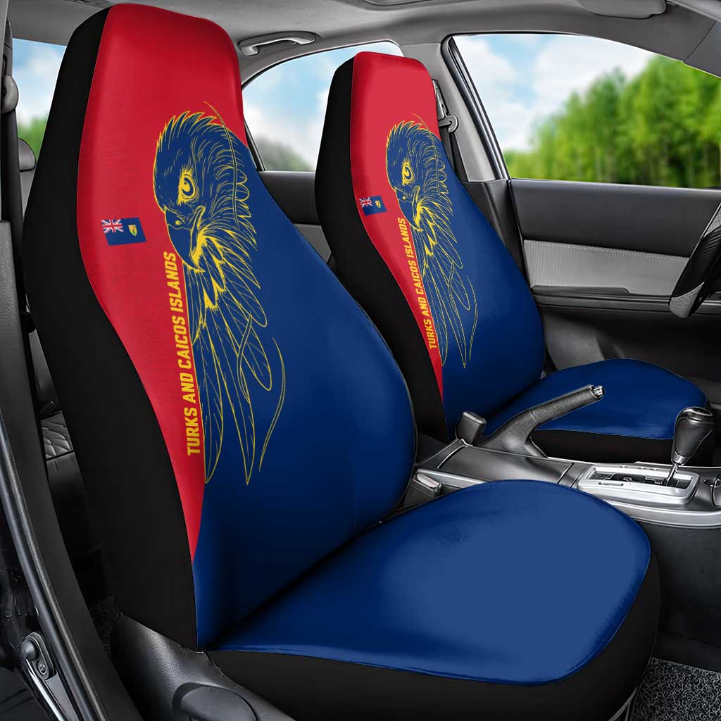 Turks and Caicos Islands Car Seat Cover with Yellow Hawk Outline and Red Blue Crest Design - Wonder Print Shop