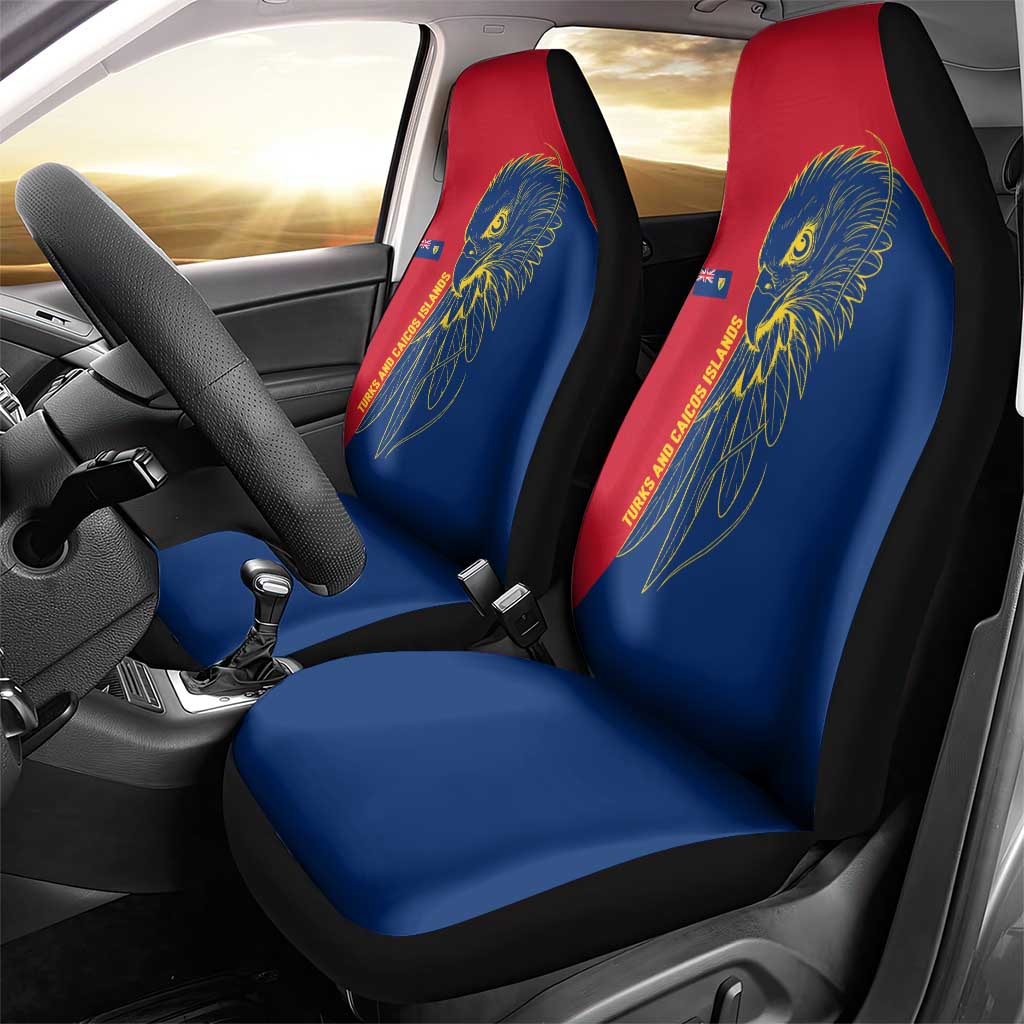 Turks and Caicos Islands Car Seat Cover with Yellow Hawk Outline and Red Blue Crest Design - Wonder Print Shop