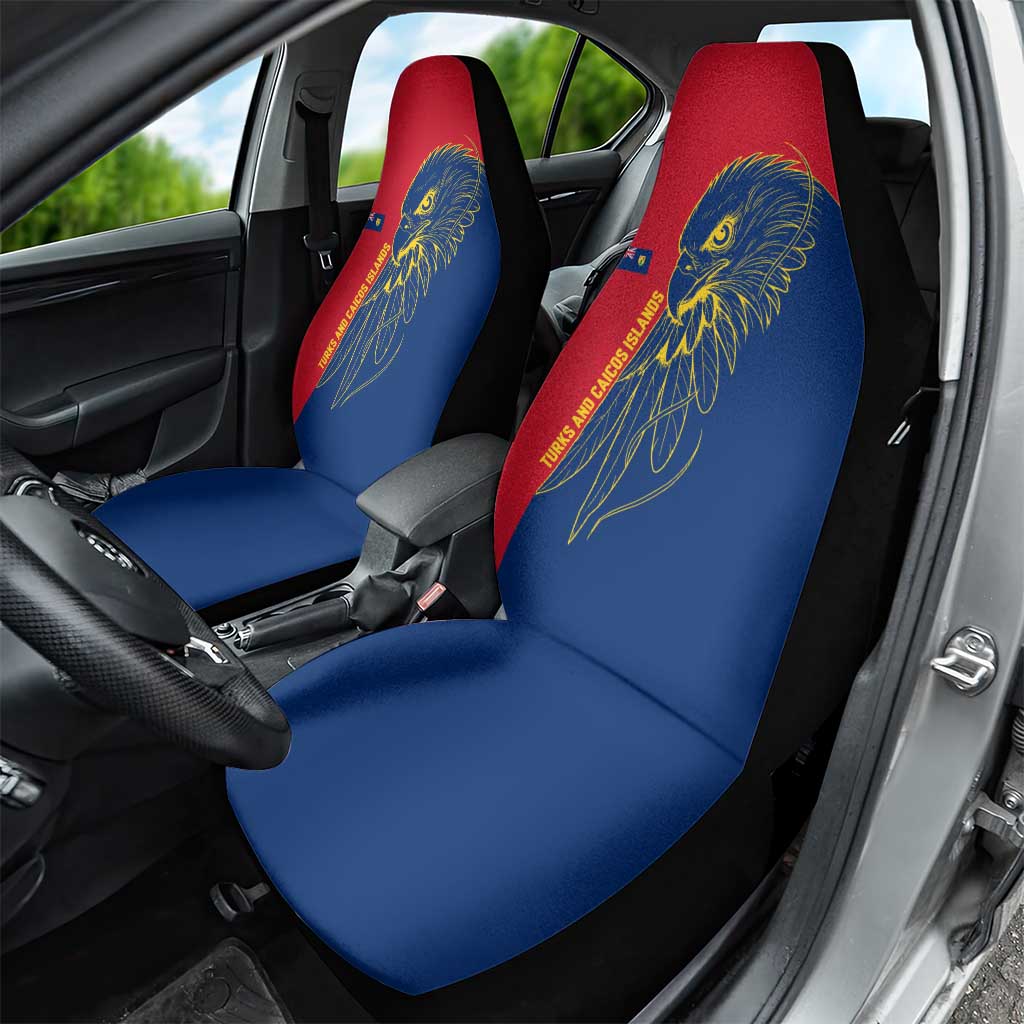 Turks and Caicos Islands Car Seat Cover with Yellow Hawk Outline and Red Blue Crest Design - Wonder Print Shop