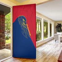 Turks and Caicos Islands Door Cover with Yellow Hawk Outline and Red Blue Crest Design - Wonder Print Shop