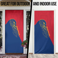 Turks and Caicos Islands Door Cover with Yellow Hawk Outline and Red Blue Crest Design - Wonder Print Shop