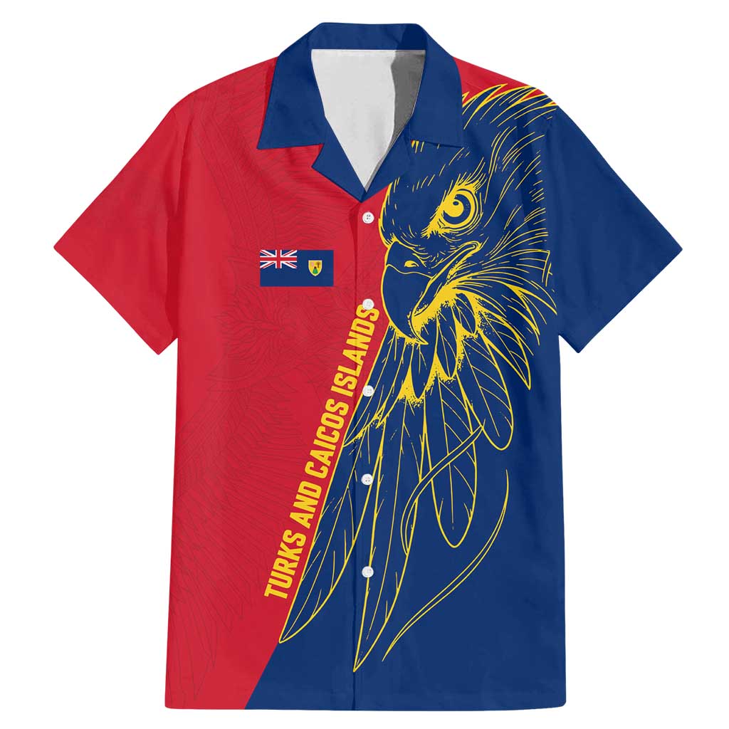 Turks and Caicos Islands Family Matching Mermaid Dress and Hawaiian Shirt with Yellow Hawk Outline and Red Blue Crest Design - Wonder Print Shop