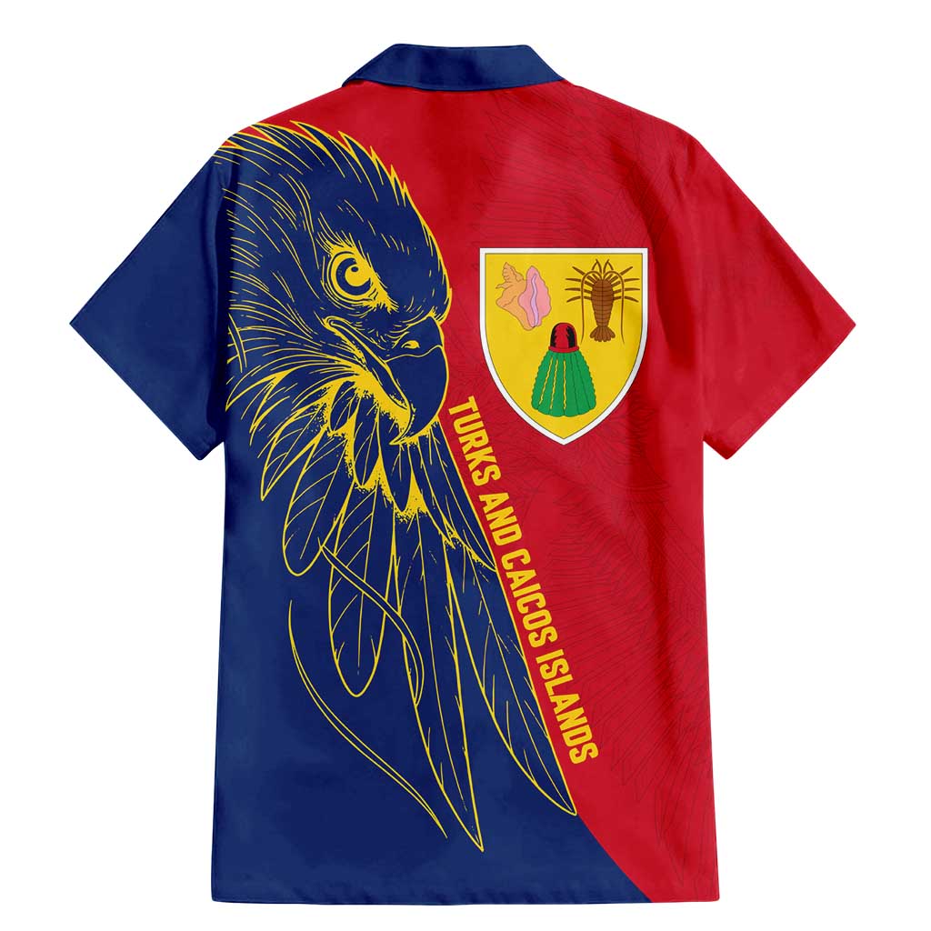 Turks and Caicos Islands Family Matching Mermaid Dress and Hawaiian Shirt with Yellow Hawk Outline and Red Blue Crest Design - Wonder Print Shop