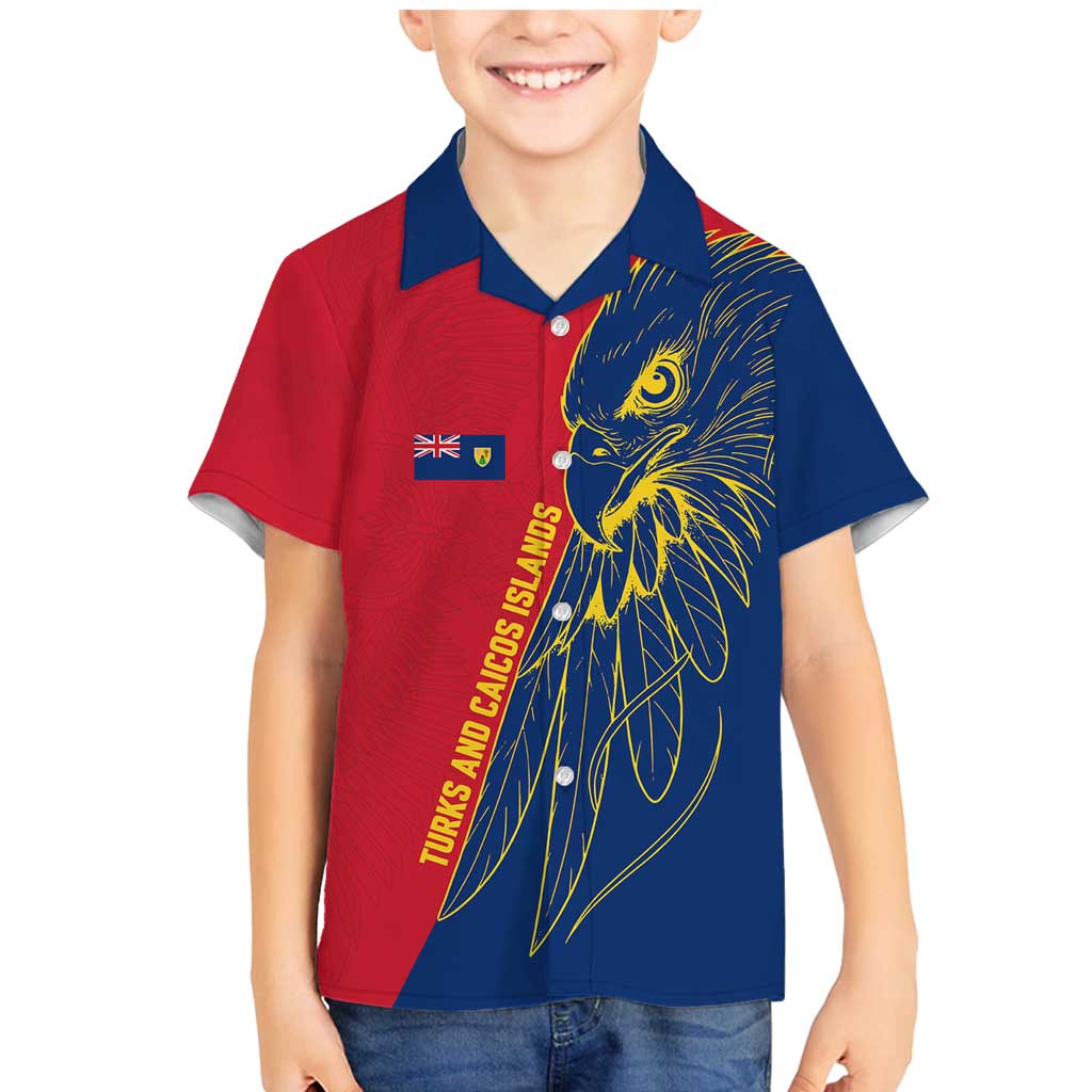 Turks and Caicos Islands Family Matching Mermaid Dress and Hawaiian Shirt with Yellow Hawk Outline and Red Blue Crest Design - Wonder Print Shop