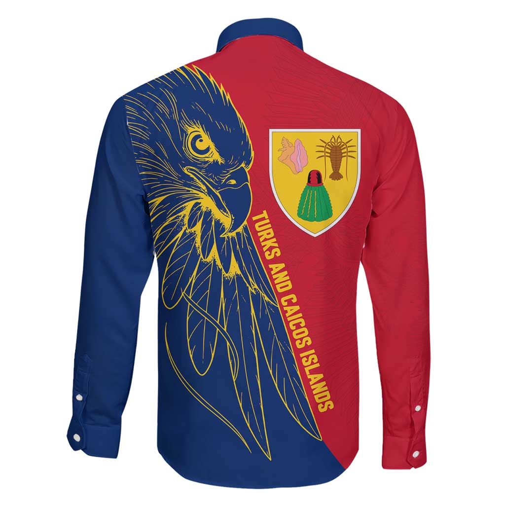 Turks and Caicos Islands Family Matching Short Sleeve Bodycon Dress and Hawaiian Shirt with Yellow Hawk Outline and Red Blue Crest Design - Wonder Print Shop