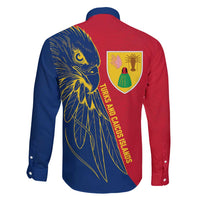 Turks and Caicos Islands Family Matching Short Sleeve Bodycon Dress and Hawaiian Shirt with Yellow Hawk Outline and Red Blue Crest Design - Wonder Print Shop