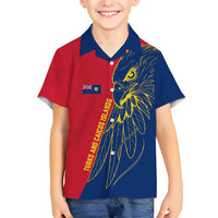 Turks and Caicos Islands Family Matching Short Sleeve Bodycon Dress and Hawaiian Shirt with Yellow Hawk Outline and Red Blue Crest Design - Wonder Print Shop