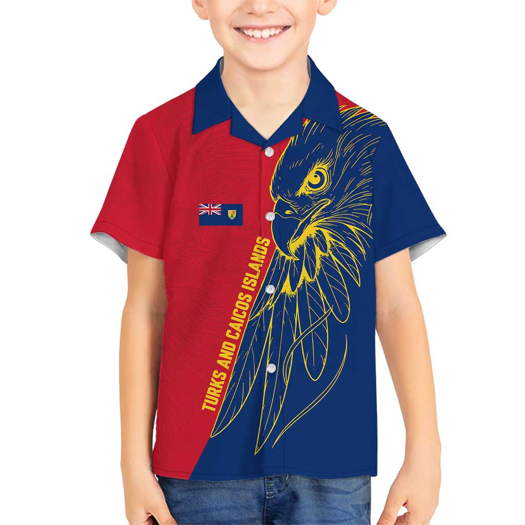 Turks and Caicos Islands Family Matching Tank Maxi Dress and Hawaiian Shirt with Yellow Hawk Outline and Red Blue Crest Design - Wonder Print Shop
