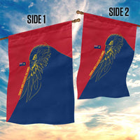 Turks and Caicos Islands Garden Flag with Yellow Hawk Outline and Red Blue Crest Design - Wonder Print Shop