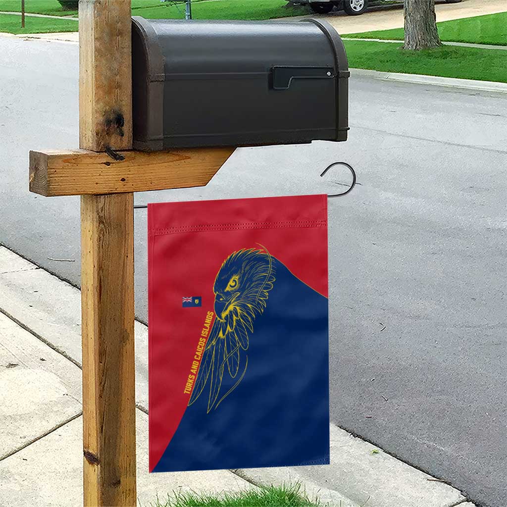 Turks and Caicos Islands Garden Flag with Yellow Hawk Outline and Red Blue Crest Design - Wonder Print Shop