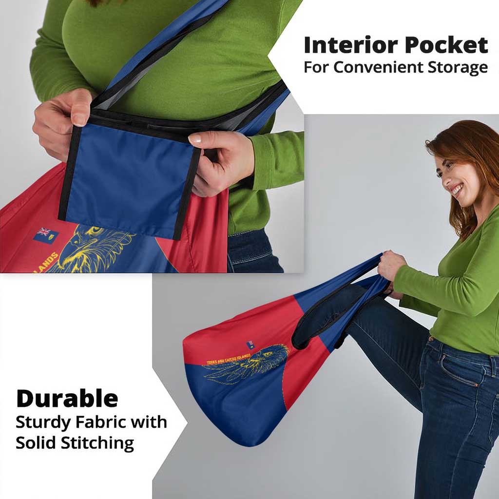 Turks and Caicos Islands Grocery Bag with Yellow Hawk Outline and Red Blue Crest Design - Wonder Print Shop