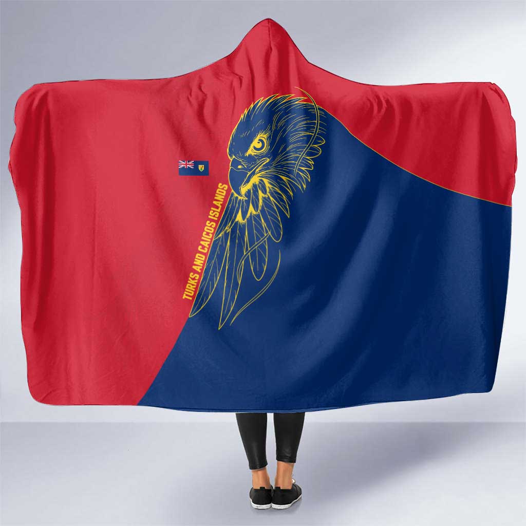 Turks and Caicos Islands Hooded Blanket with Yellow Hawk Outline and Red Blue Crest Design - Wonder Print Shop