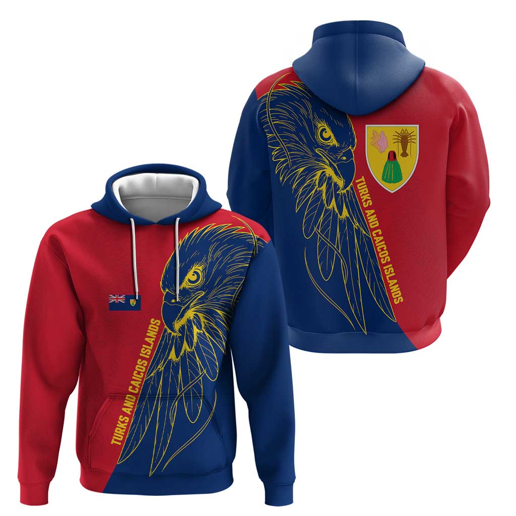 Turks and Caicos Islands Hoodie with Yellow Hawk Outline and Red Blue Crest Design - Wonder Print Shop