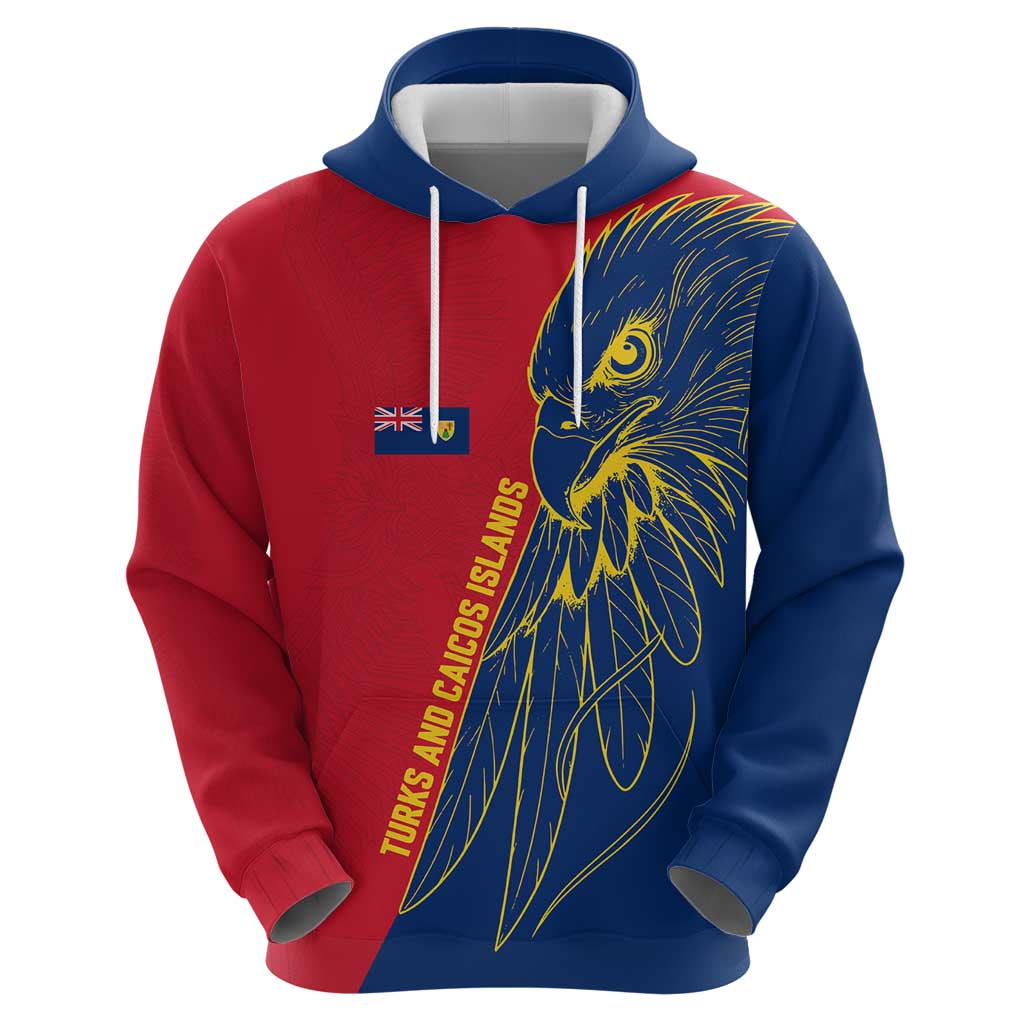 Turks and Caicos Islands Hoodie with Yellow Hawk Outline and Red Blue Crest Design - Wonder Print Shop