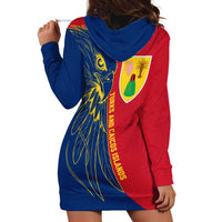 Turks and Caicos Islands Hoodie Dress with Yellow Hawk Outline and Red Blue Crest Design - Wonder Print Shop
