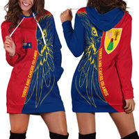 Turks and Caicos Islands Hoodie Dress with Yellow Hawk Outline and Red Blue Crest Design - Wonder Print Shop
