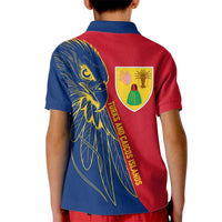 Turks and Caicos Islands Kid Polo Shirt with Yellow Hawk Outline and Red Blue Crest Design - Wonder Print Shop