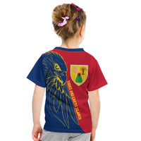 Turks and Caicos Islands Kid T Shirt with Yellow Hawk Outline and Red Blue Crest Design - Wonder Print Shop