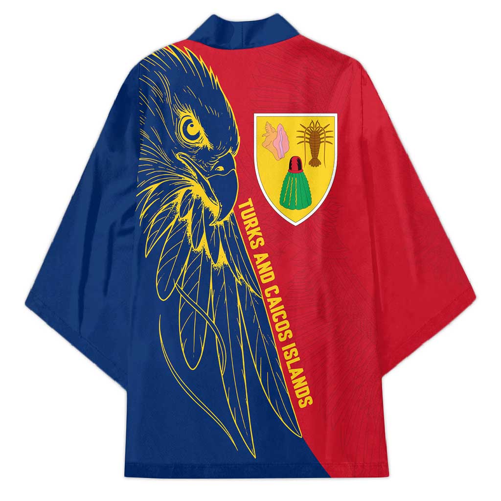 Turks and Caicos Islands Kimono with Yellow Hawk Outline and Red Blue Crest Design - Wonder Print Shop