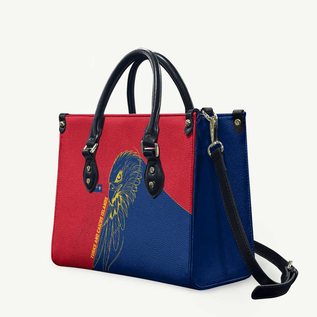 Turks and Caicos Islands Leather Bag with Yellow Hawk Outline and Red Blue Crest Design - Wonder Print Shop