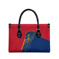 Turks and Caicos Islands Leather Bag with Yellow Hawk Outline and Red Blue Crest Design - Wonder Print Shop