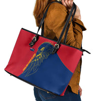 Turks and Caicos Islands Leather Tote Bag with Yellow Hawk Outline and Red Blue Crest Design - Wonder Print Shop