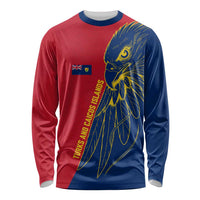 Turks and Caicos Islands Long Sleeve Shirt with Yellow Hawk Outline and Red Blue Crest Design - Wonder Print Shop