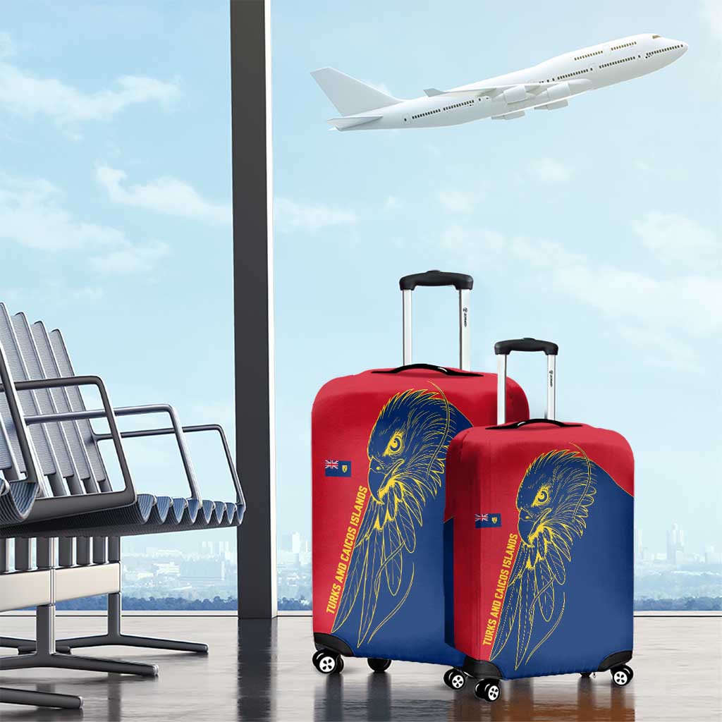 Turks and Caicos Islands Luggage Cover with Yellow Hawk Outline and Red Blue Crest Design - Wonder Print Shop