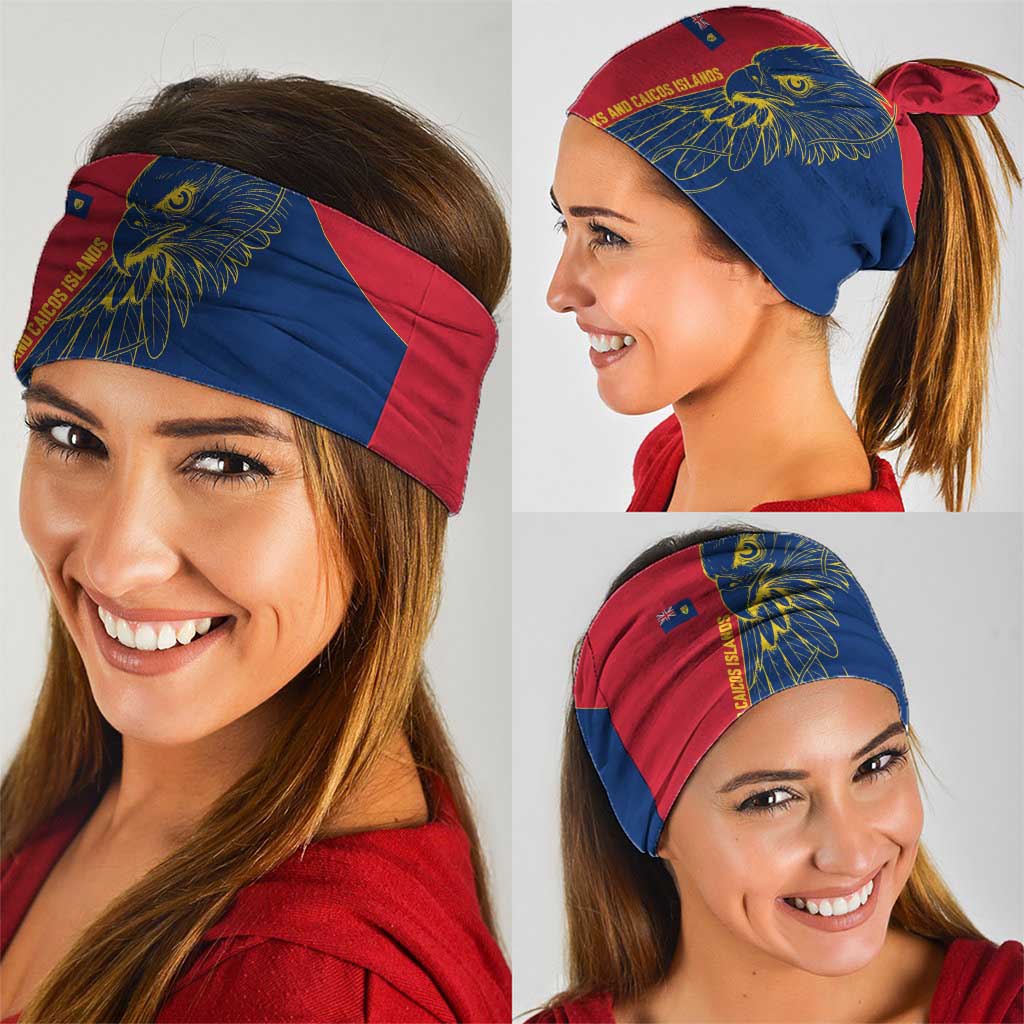 Turks and Caicos Islands Neck Gaiter with Yellow Hawk Outline and Red Blue Crest Design - Wonder Print Shop