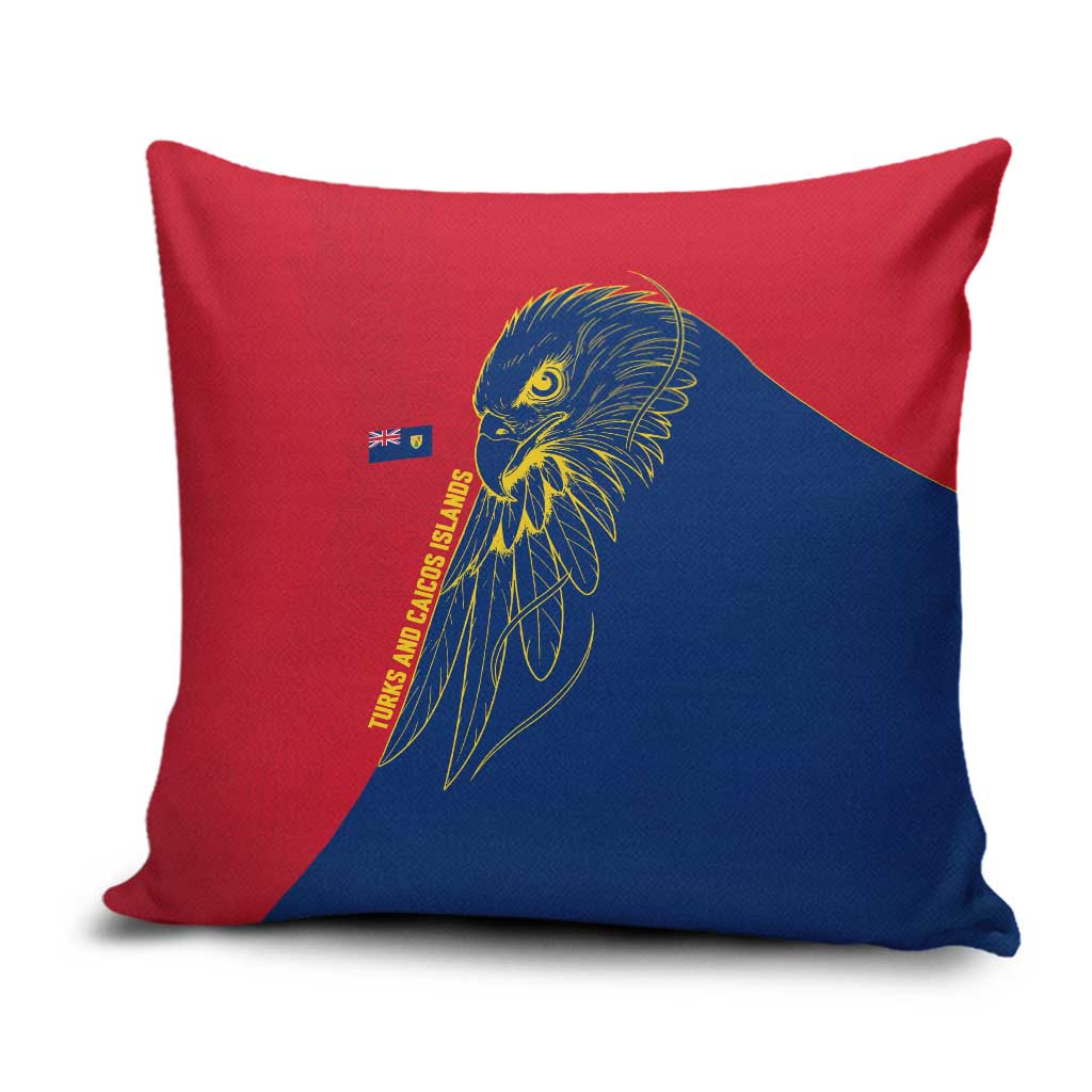 Turks and Caicos Islands Pillow Cover with Yellow Hawk Outline and Red Blue Crest Design - Wonder Print Shop