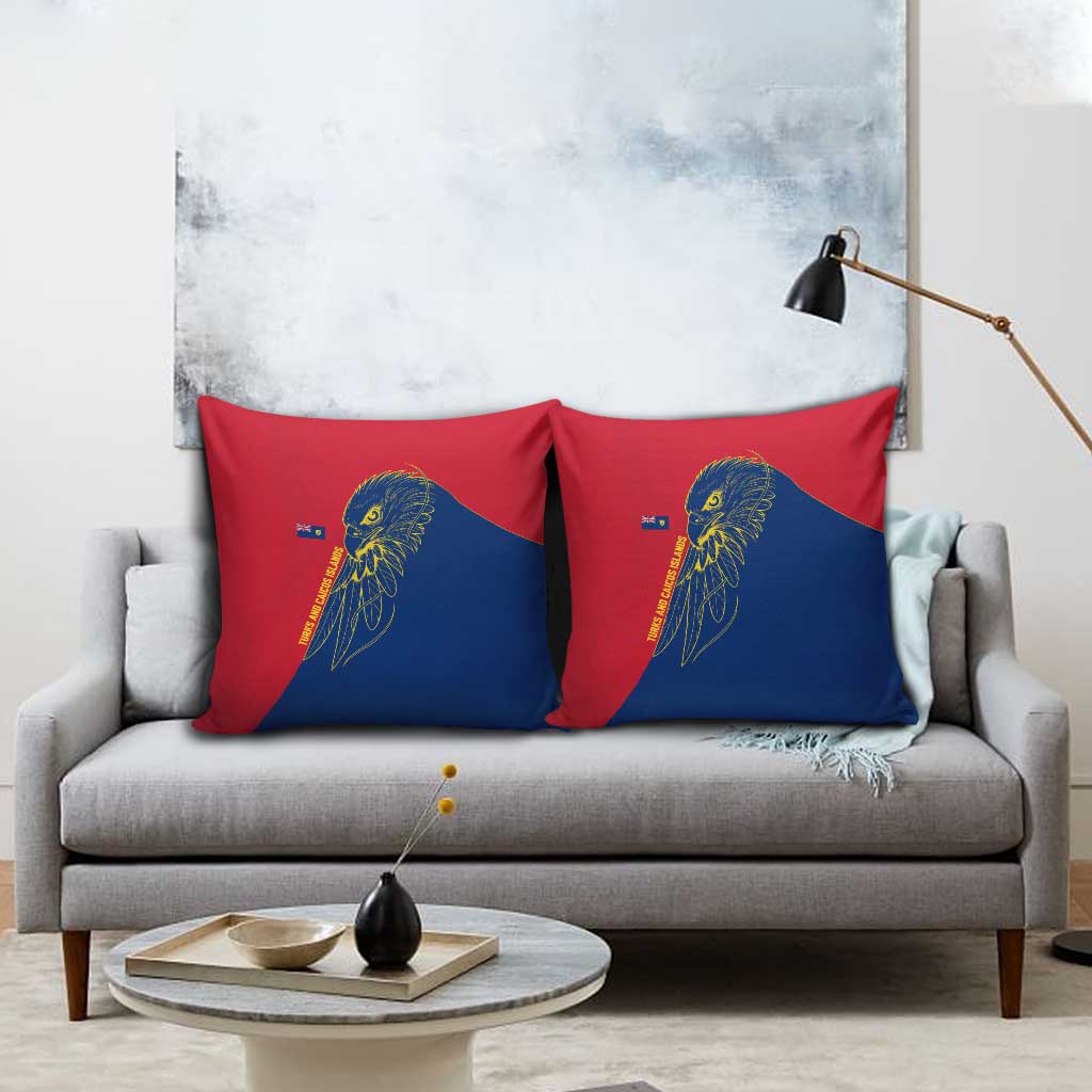 Turks and Caicos Islands Pillow Cover with Yellow Hawk Outline and Red Blue Crest Design - Wonder Print Shop