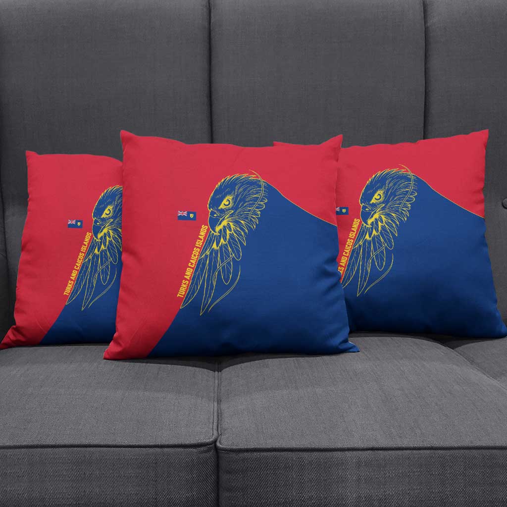 Turks and Caicos Islands Pillow Cover with Yellow Hawk Outline and Red Blue Crest Design - Wonder Print Shop