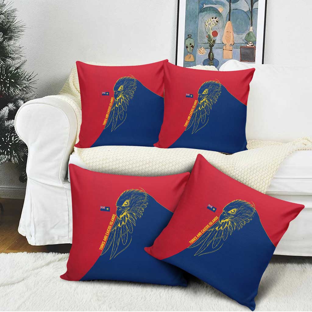 Turks and Caicos Islands Pillow Cover with Yellow Hawk Outline and Red Blue Crest Design - Wonder Print Shop