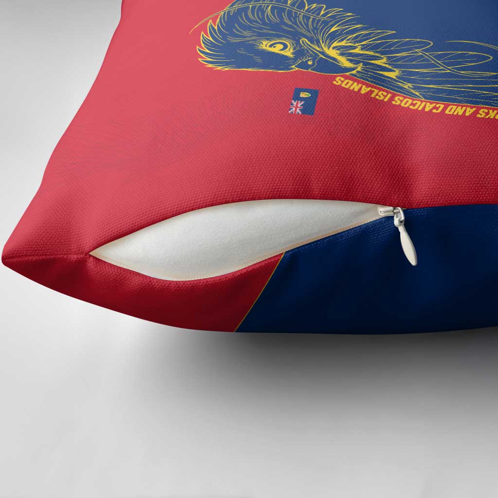 Turks and Caicos Islands Pillow Cover with Yellow Hawk Outline and Red Blue Crest Design - Wonder Print Shop