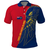 Turks and Caicos Islands Polo Shirt with Yellow Hawk Outline and Red Blue Crest Design - Wonder Print Shop