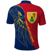Turks and Caicos Islands Polo Shirt with Yellow Hawk Outline and Red Blue Crest Design - Wonder Print Shop