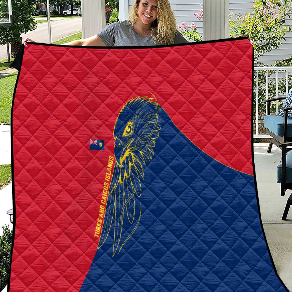 Turks and Caicos Islands Quilt with Yellow Hawk Outline and Red Blue Crest Design - Wonder Print Shop