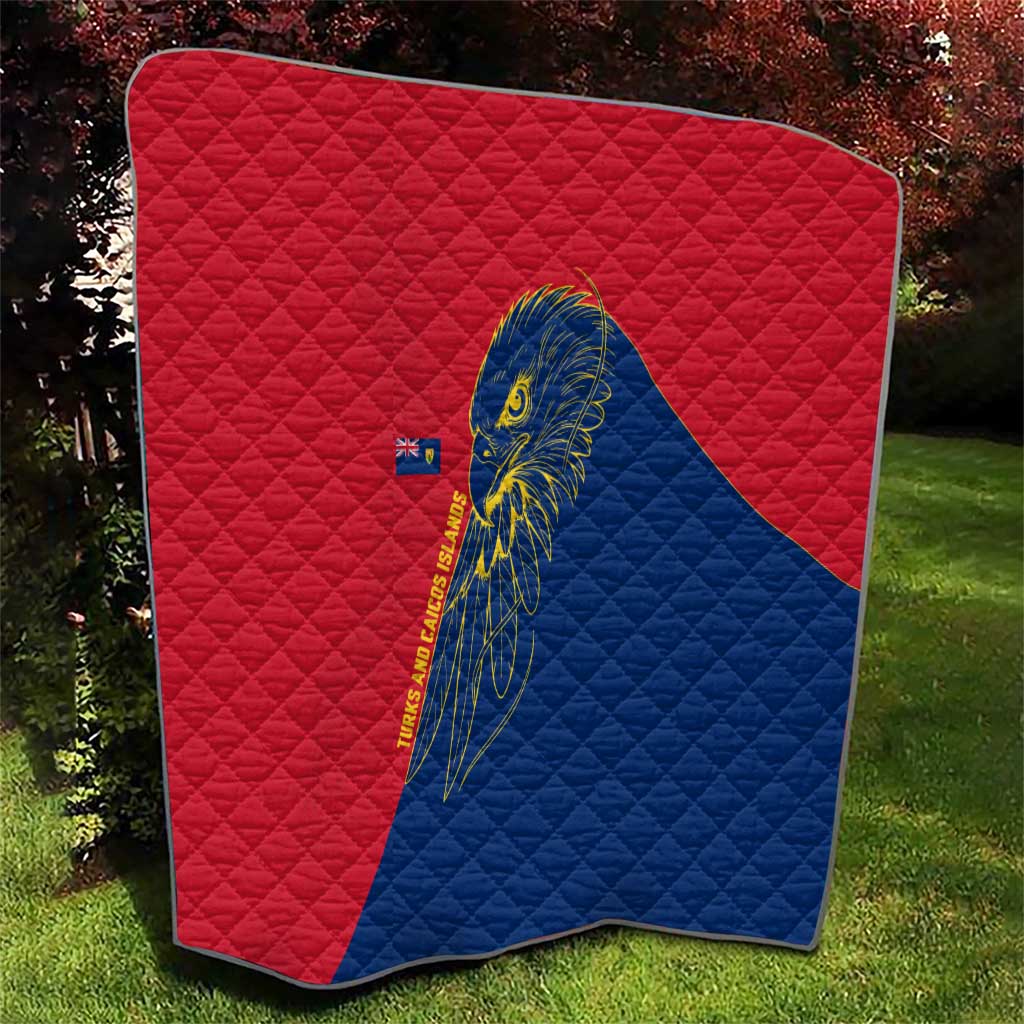 Turks and Caicos Islands Quilt with Yellow Hawk Outline and Red Blue Crest Design - Wonder Print Shop
