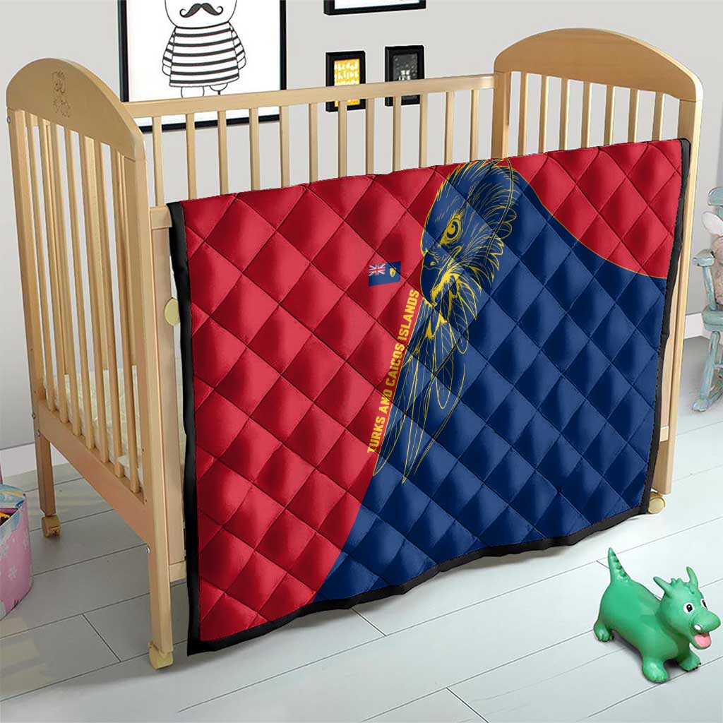 Turks and Caicos Islands Quilt with Yellow Hawk Outline and Red Blue Crest Design - Wonder Print Shop