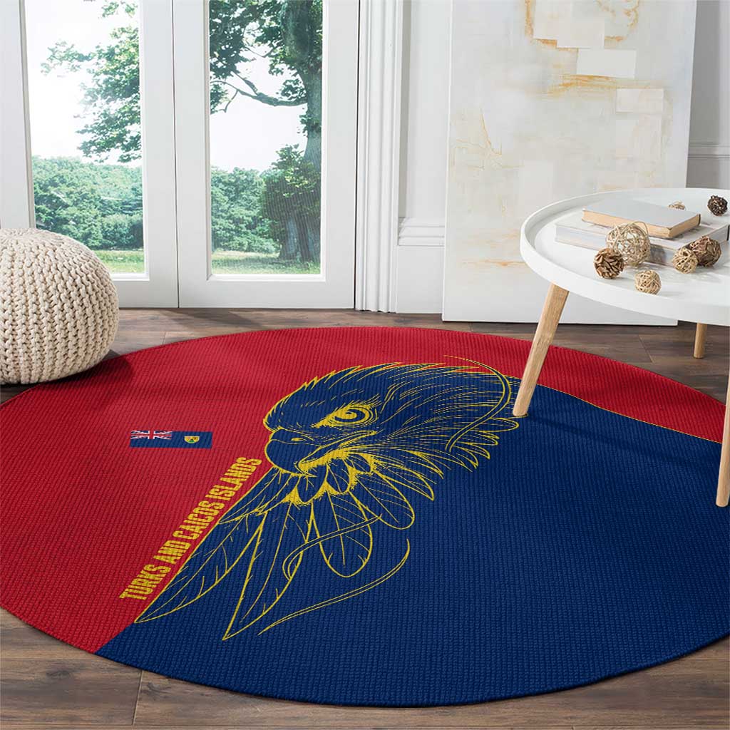 Turks and Caicos Islands Round Carpet with Yellow Hawk Outline and Red Blue Crest Design - Wonder Print Shop