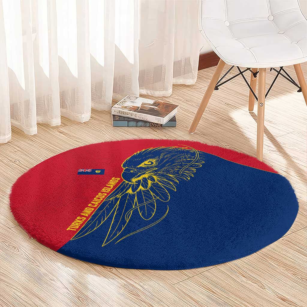 Turks and Caicos Islands Round Carpet with Yellow Hawk Outline and Red Blue Crest Design - Wonder Print Shop