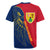 Turks and Caicos Islands Rugby Jersey with Yellow Hawk Outline and Red Blue Crest Design - Wonder Print Shop