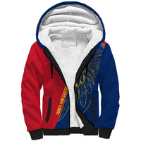 Turks and Caicos Islands Sherpa Hoodie with Yellow Hawk Outline and Red Blue Crest Design - Wonder Print Shop