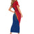 Turks and Caicos Islands Short Sleeve Bodycon Dress with Yellow Hawk Outline and Red Blue Crest Design - Wonder Print Shop