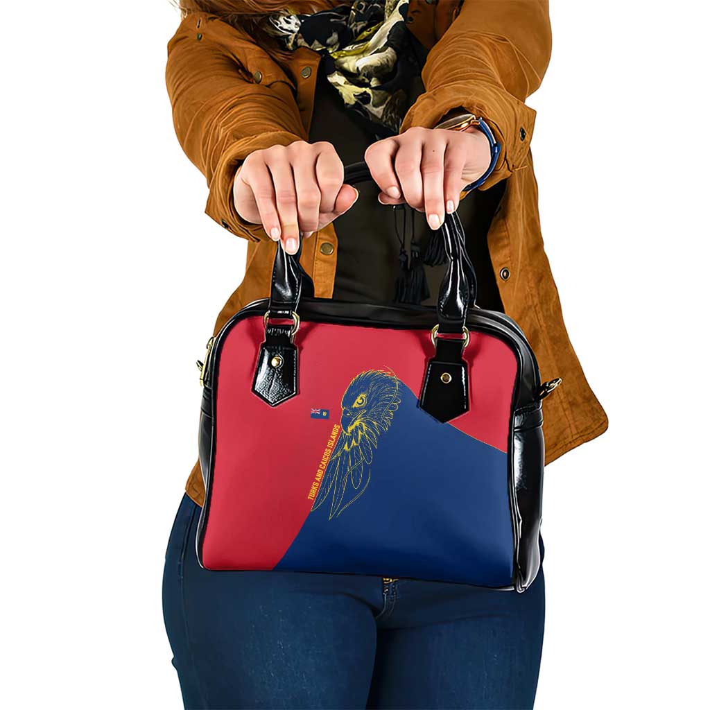 Turks and Caicos Islands Shoulder Handbag with Yellow Hawk Outline and Red Blue Crest Design - Wonder Print Shop