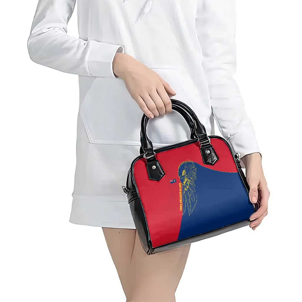 Turks and Caicos Islands Shoulder Handbag with Yellow Hawk Outline and Red Blue Crest Design - Wonder Print Shop