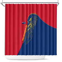 Turks and Caicos Islands Shower Curtain with Yellow Hawk Outline and Red Blue Crest Design - Wonder Print Shop