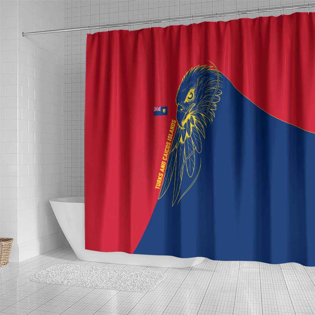 Turks and Caicos Islands Shower Curtain with Yellow Hawk Outline and Red Blue Crest Design - Wonder Print Shop