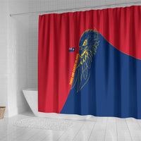 Turks and Caicos Islands Shower Curtain with Yellow Hawk Outline and Red Blue Crest Design - Wonder Print Shop